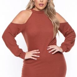 Curvy Sense Plus Size Emerie Dress - Rust