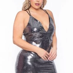 Curvy Sense Plus Size Hit The Club Party Dress - Silver Dresses