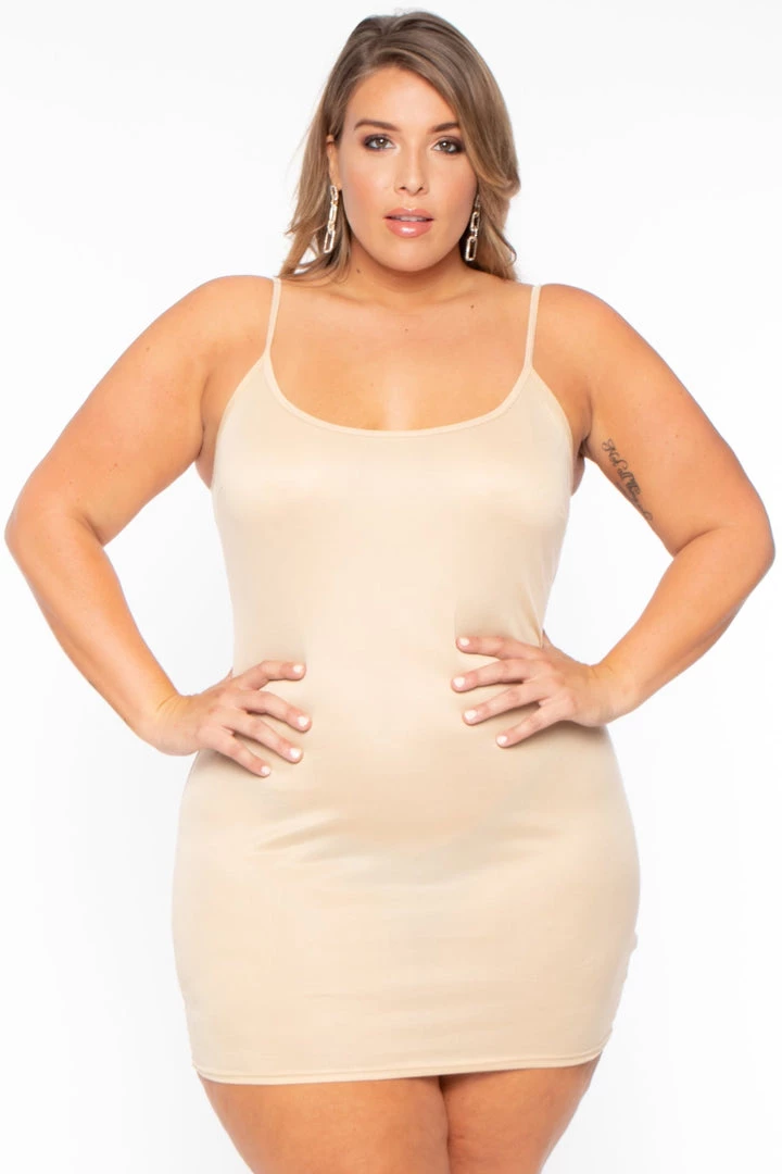 Curvy Sense Back In Stock Plus Size Slip Dress- Tan 3 Curvy Sense Back In Stock Plus Size Slip Dress- Tan