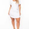 Curvy Sense Most Loved Plus Size Destroyed Tee Dress - White