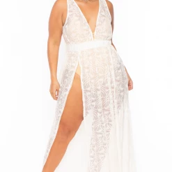 Curvy Sense Bridal Options Plus Size Emryn Slit Maxi Dress - White
