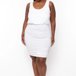 Curvy Sense Dresses Plus Size Sides Ruched Bodycon Dress - White