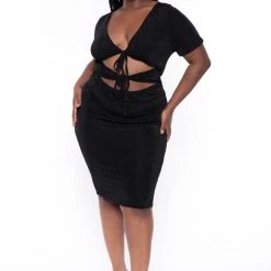 Curvy Sense Plus Size Ada Slinky Bodycon Dress - Black