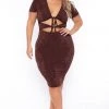 Curvy Sense Plus Size Ada Slinky Bodycon Dress - Brown