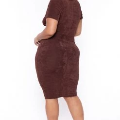 Curvy Sense Plus Size Ada Slinky Bodycon Dress - Brown