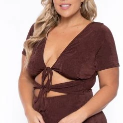 Curvy Sense Plus Size Ada Slinky Bodycon Dress - Brown