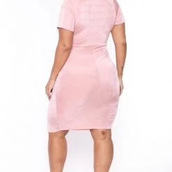 Curvy Sense Plus Size Ada Slinky Bodycon Dress - Pink New Arrivals