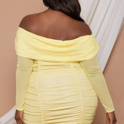 Curvy Sense Plus Size Adriana Ruched Bodycon Dress - Yellow 11 Curvy Sense Plus Size Adriana Ruched Bodycon Dress - Yellow