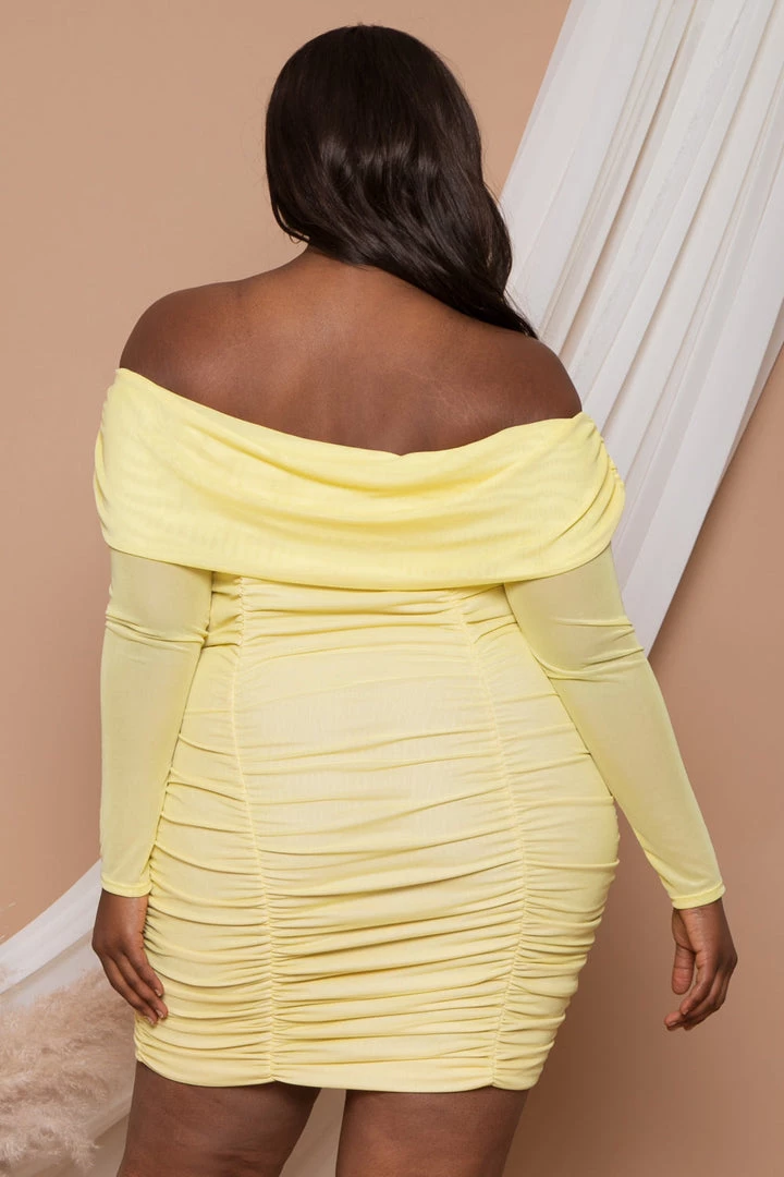Curvy Sense Plus Size Adriana Ruched Bodycon Dress - Yellow 7 Curvy Sense Plus Size Adriana Ruched Bodycon Dress - Yellow