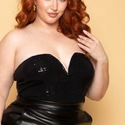Curvy Sense New Arrivals Plus Size Alani Sequins Bust Dress - Black