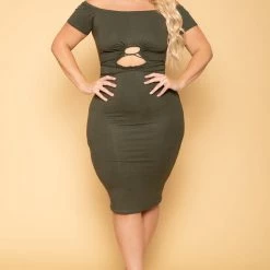 Curvy Sense New Arrivals Plus Size Alessia Bodycon Dress - Olive