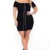 Curvy Sense Plus Size Aliz Grommet Bodycon Dress- Black New Arrivals