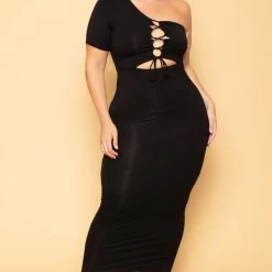 Curvy Sense Plus Size Alyona Bodycon Dress- Black New Arrivals