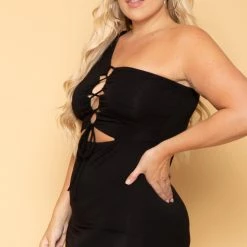 Curvy Sense Plus Size Alyona Bodycon Dress- Black New Arrivals