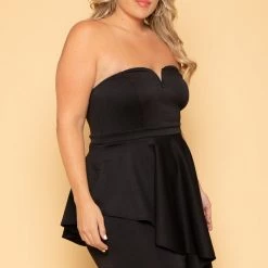 Curvy Sense Plus Size Amara Ruffle Bodycon Dress- Black New Arrivals