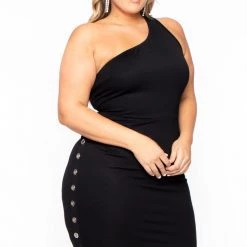 Curvy Sense Little Black Styles Plus Size Amberlyn Grommet Dress - Black