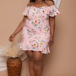 Curvy Sense Plus Size Amika Floral Dress- Blush New Arrivals