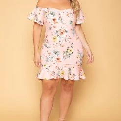 Curvy Sense Plus Size Amika Floral Dress- Blush New Arrivals