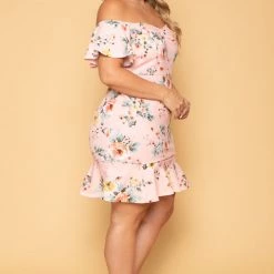 Curvy Sense Plus Size Amika Floral Dress- Blush New Arrivals