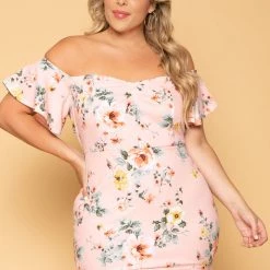 Curvy Sense Plus Size Amika Floral Dress- Blush New Arrivals