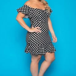 Curvy Sense Plus Size Amika Polka Dot Dress- Black