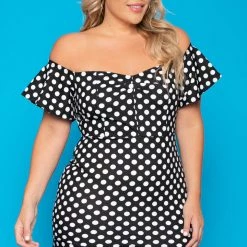 Curvy Sense Plus Size Amika Polka Dot Dress- Black