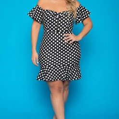 Curvy Sense Plus Size Amika Polka Dot Dress- Black