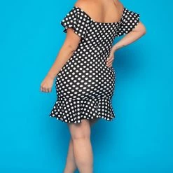 Curvy Sense Plus Size Amika Polka Dot Dress- Black