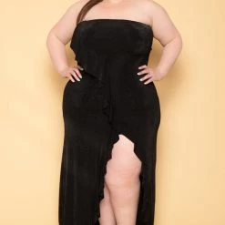 Curvy Sense New Arrivals Plus Size Anastasia Cascading Ruffle Dress - Black