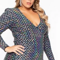 Curvy Sense Plus Size Andromeda Geometric Sequins Dress - Black Party Shop