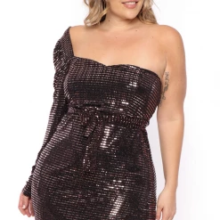 Curvy Sense Plus Size Annette Sequins Dress - Copper Dresses