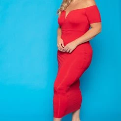 Curvy Sense New Arrivals Plus Size Ari Bodycon Dress - Red