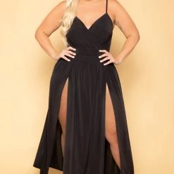 Curvy Sense Plus Size Arianna M-Slit Maxi Dress - Black