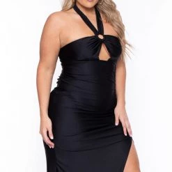 Curvy Sense Plus Size Aris Halter Dress - Black Little Black Styles