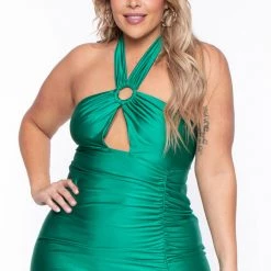 Curvy Sense Dresses Plus Size Aris Halter Dress - Green