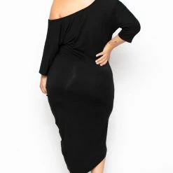 Curvy Sense Back In Stock Plus Size Asymmetric Knit Dress - Black