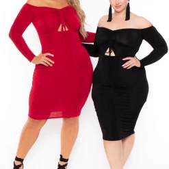 Curvy Sense Plus Size Aveline Ruched Dress - Black Party Shop
