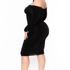 Curvy Sense Plus Size Aveline Ruched Dress - Black Party Shop