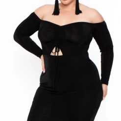 Curvy Sense Plus Size Aveline Ruched Dress - Black Party Shop
