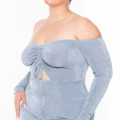 Curvy Sense Plus Size Aveline Ruched Dress- Blue Party Shop