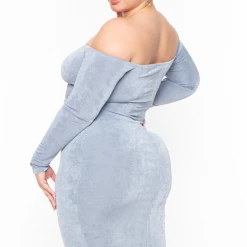 Curvy Sense Plus Size Aveline Ruched Dress- Blue Party Shop