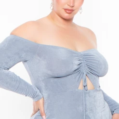 Curvy Sense Plus Size Aveline Ruched Dress- Blue Party Shop