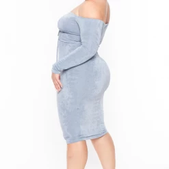 Curvy Sense Plus Size Aveline Ruched Dress- Blue Party Shop