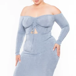 Curvy Sense Plus Size Aveline Ruched Dress- Blue Party Shop