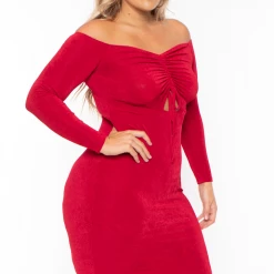 Curvy Sense Party Shop Plus Size Aveline Ruched Dress - Red