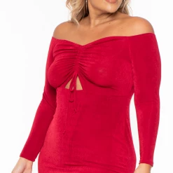 Curvy Sense Party Shop Plus Size Aveline Ruched Dress - Red