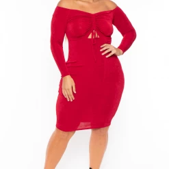 Curvy Sense Party Shop Plus Size Aveline Ruched Dress - Red