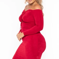 Curvy Sense Party Shop Plus Size Aveline Ruched Dress - Red