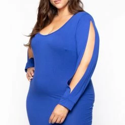 Curvy Sense Plus Size Azul Bodycon Dress - Blue Dresses