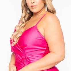 Curvy Sense Plus Size Barbie Ruffled Dress - Hot Pink Dresses